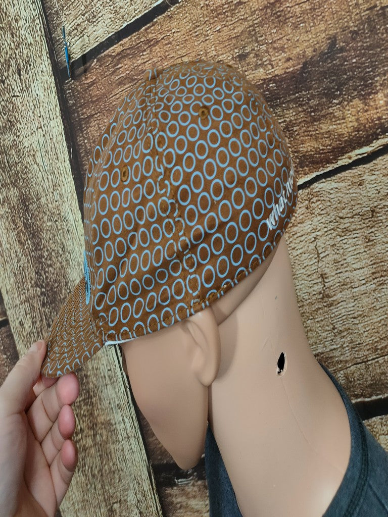 Scion Toyota Promotional Stretch Fit Cap Hat Brown Blue Circle Pattern L/XL Y2K