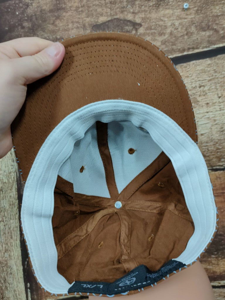 Scion Toyota Promotional Stretch Fit Cap Hat Brown Blue Circle Pattern L/XL Y2K