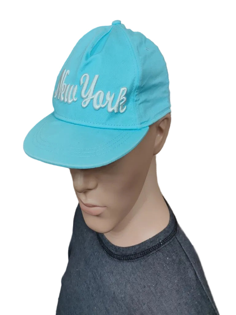 H&M New York Cursive Script Embroidery Snapback Cap Hat Cyan Sky Blue Boys 8-12Y