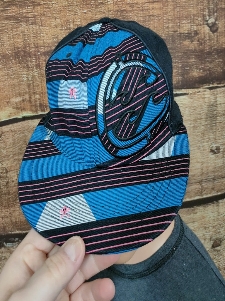 Billabong Flexfit Baseball Cap Hat Retro Striped Blue Pink Black Embroidered Wave Logo