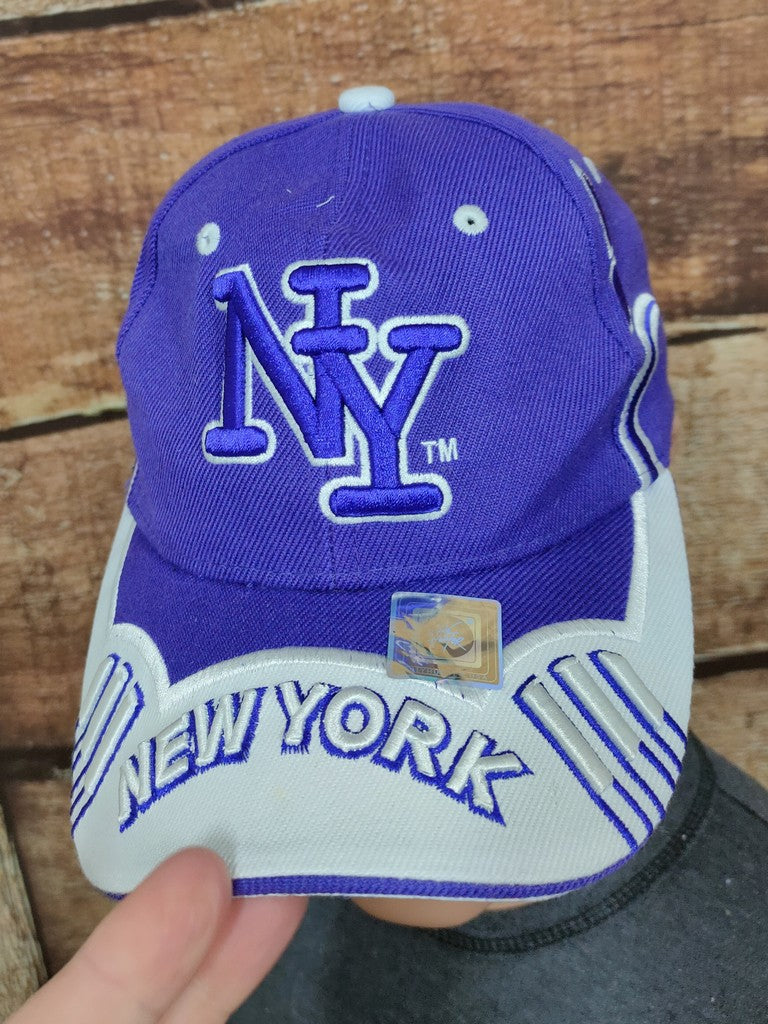 Cityhunter USA NY New York Baseball Cap Hat Purple White Embroidered Strapback OSFA