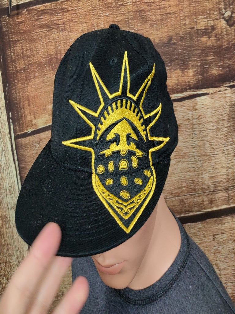 Flexfit 210 Statue of Liberty Bandana Cap Hat Black Yellow Embroidery 6 7/8 - 7 1/4