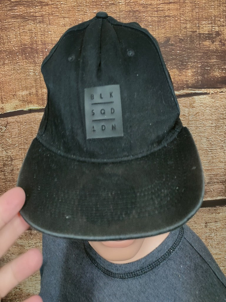 Black Squad LDN Rubber Patch Snapback Cap Hat Washed Black Tone-on-Tone OSFA