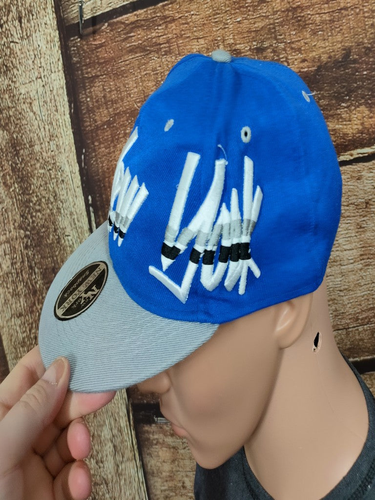 New York Stylized Script Embroidery Snapback Cap Hat Royal Blue Grey 58cm OSFA