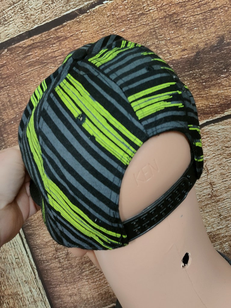 New York NY Snapback Hat Cap Neon Green Black Stripe Pattern