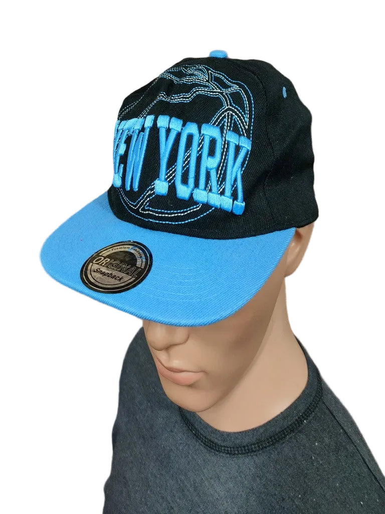 New York Basketball Graphic Snapback Cap Hat Black Cyan Blue Embroidered OSFA