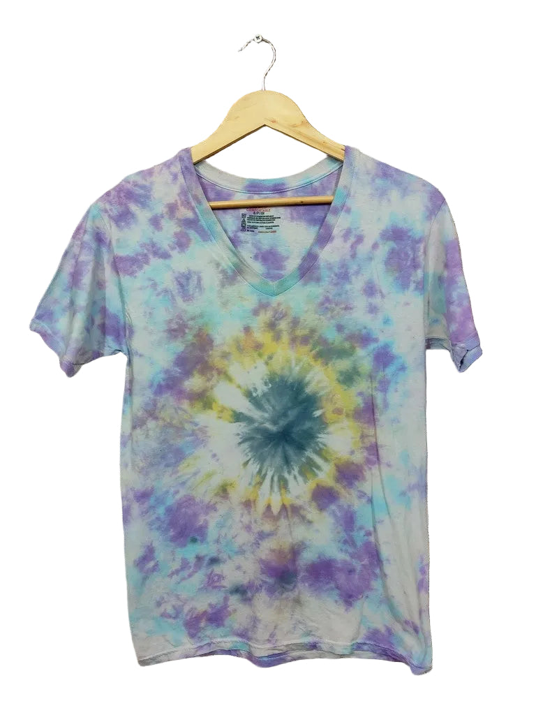 Hanes Multi Color Pastel Spiral Tie Dye V-Neck Graphic T-Shirt Slim Small XXS