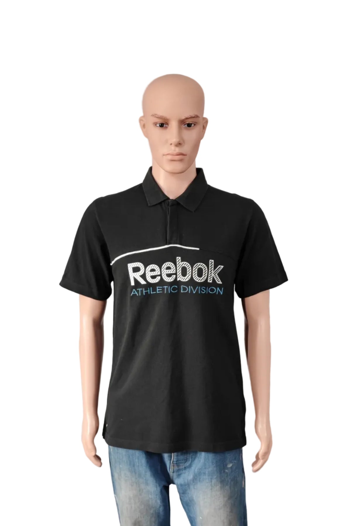 Vintage Reebok Athletic Division Polo Shirt Black Retro 90s Y2K Mens Size Medium