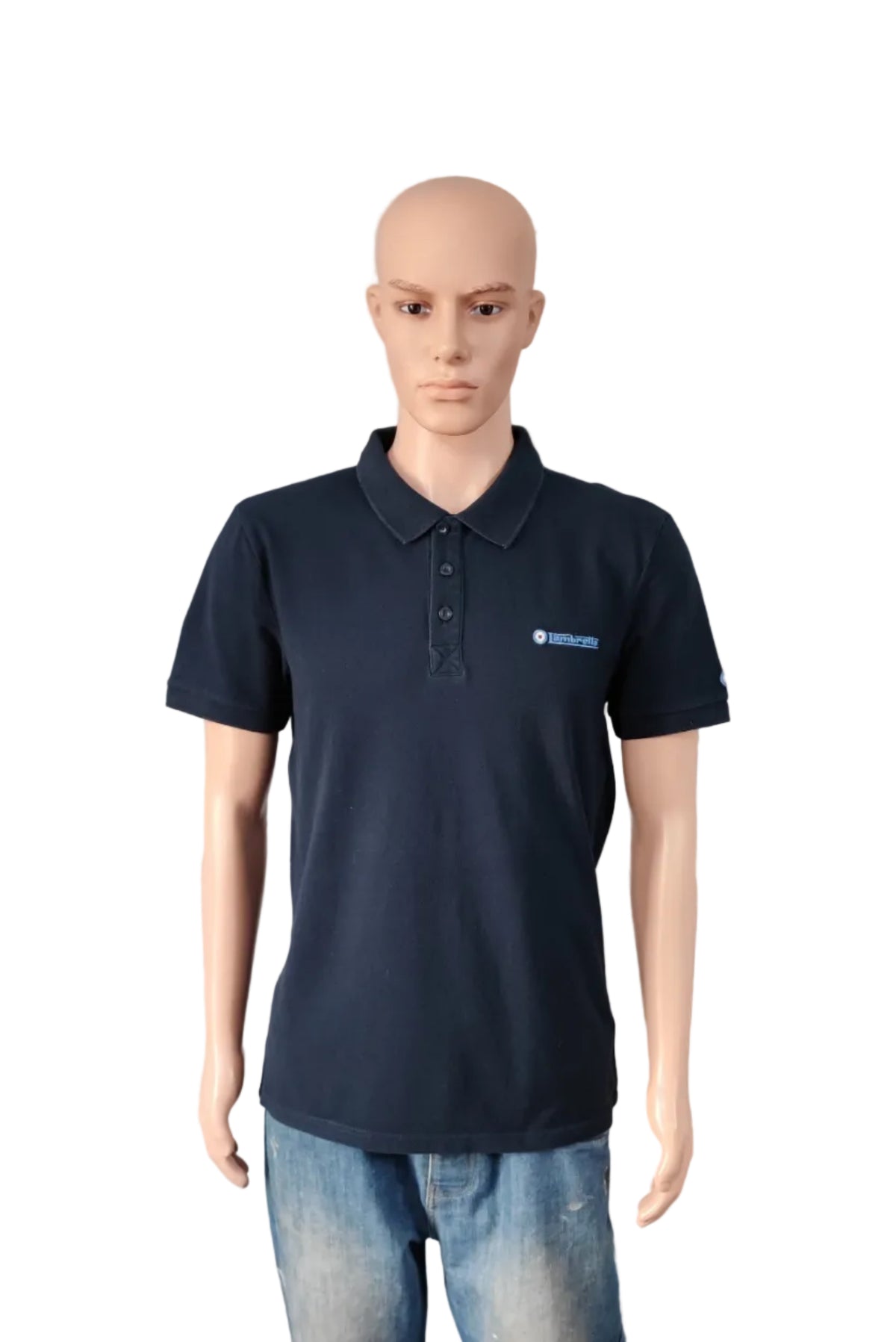 Vintage Lambretta Embroidered Logo Polo Shirt Navy Blue Retro 90s Men's Size M
