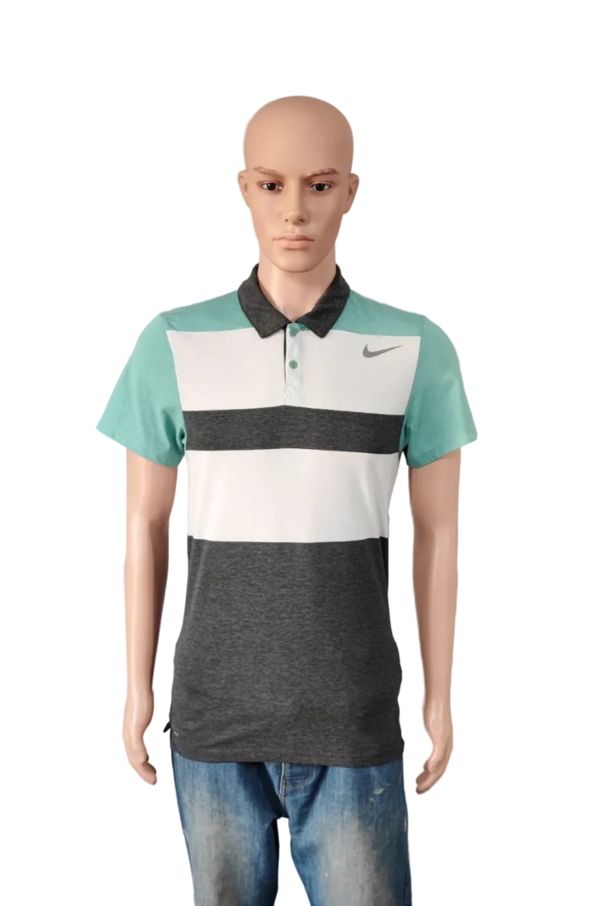Vintage Nike Dri-Fit Polo Shirt Grey White Mint Green Retro Y2K Men's Size Small