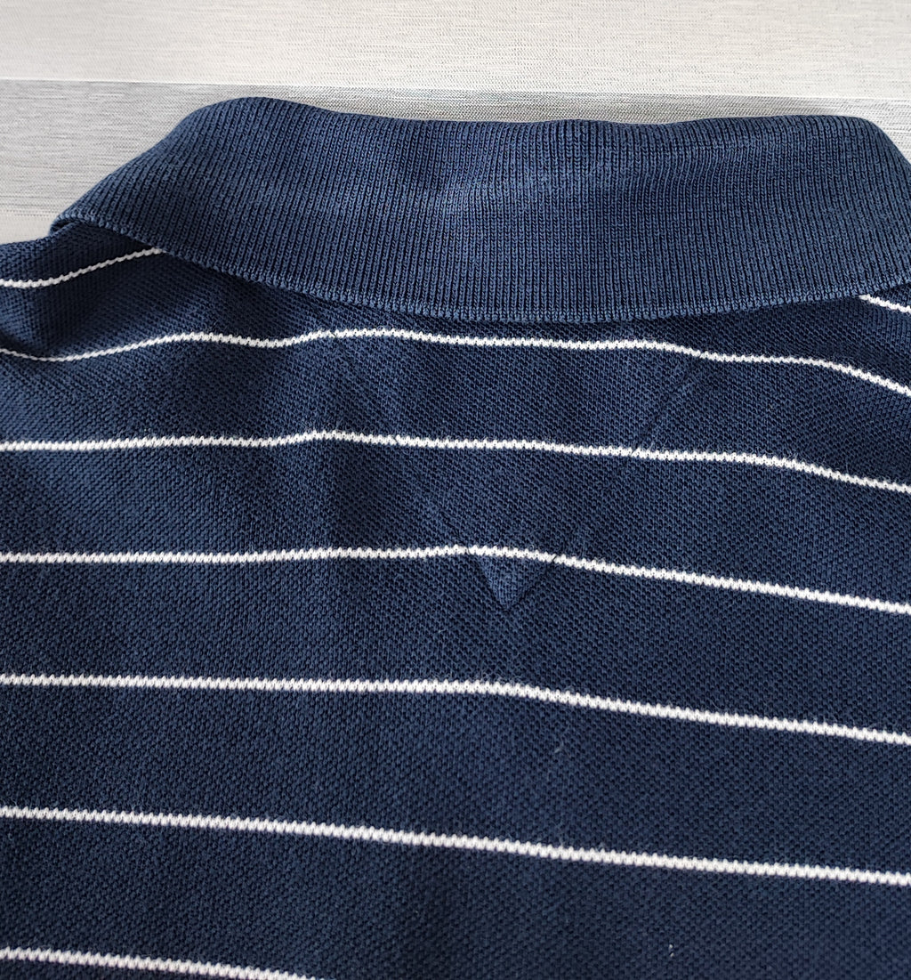 Vintage Tommy Jeans Striped Polo Shirt Navy Blue White Retro Y2K Men's Size M