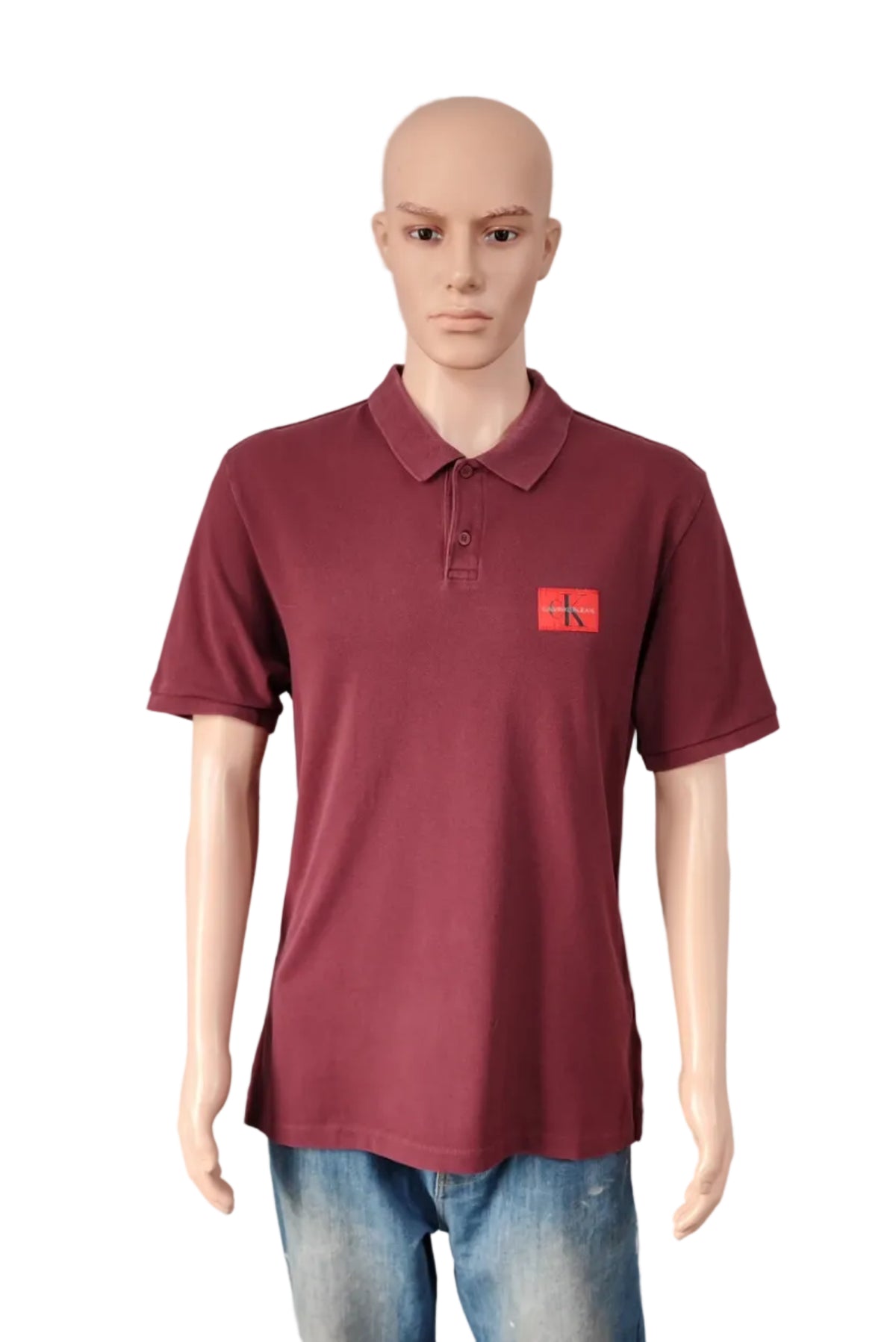 Vintage CK Calvin Klein Logo Polo Shirt Burgundy Maroon Retro 90s Men's Size L