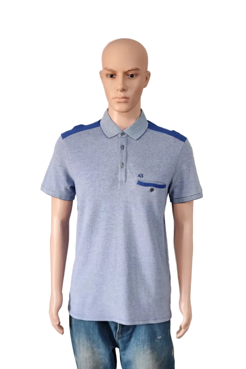Vintage Armani Exchange Logo Polo Shirt Blue Retro 90s Men's Size Medium M
