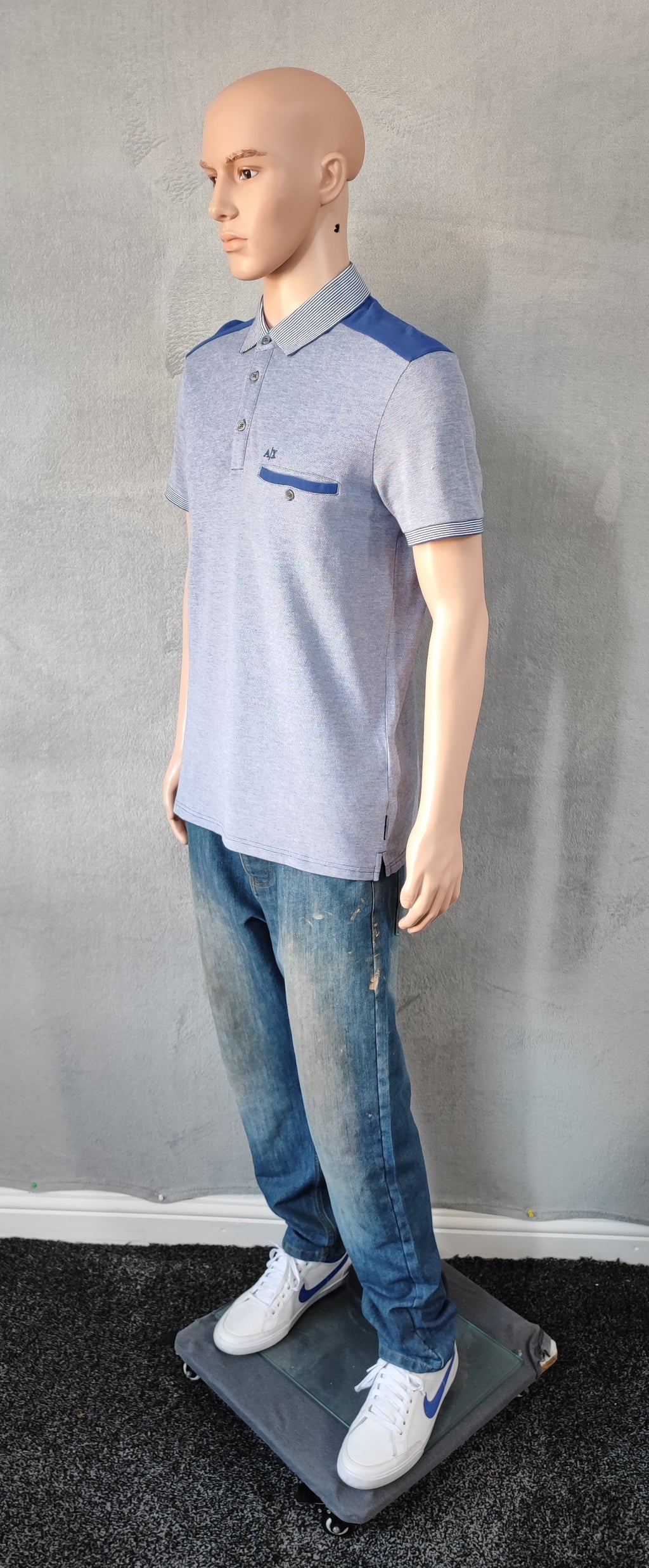 Vintage Armani Exchange Logo Polo Shirt Blue Retro 90s Men's Size Medium M
