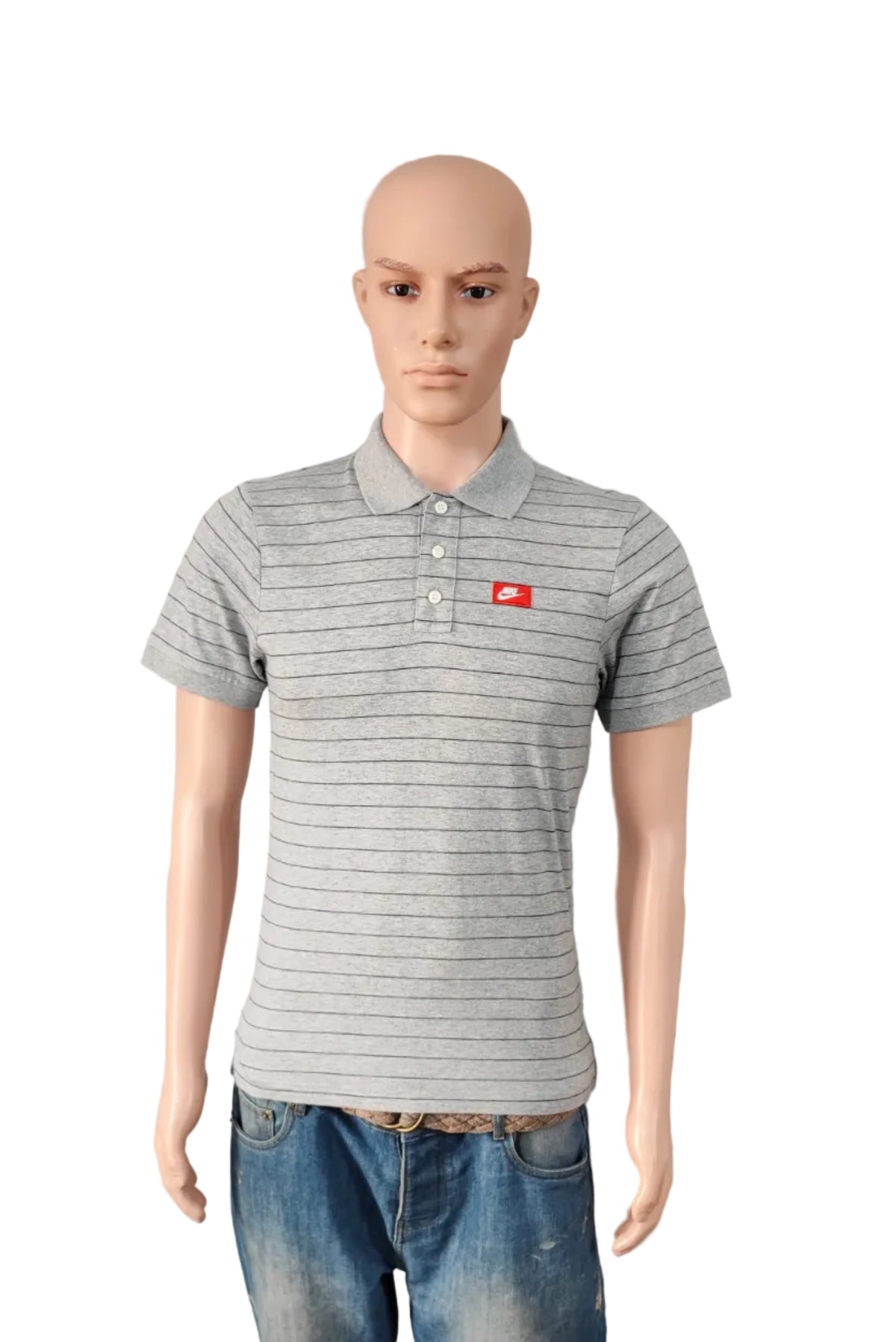 Vintage Nike Embroidered Swoosh Polo Shirt Grey Retro 90s Men's Size Small S