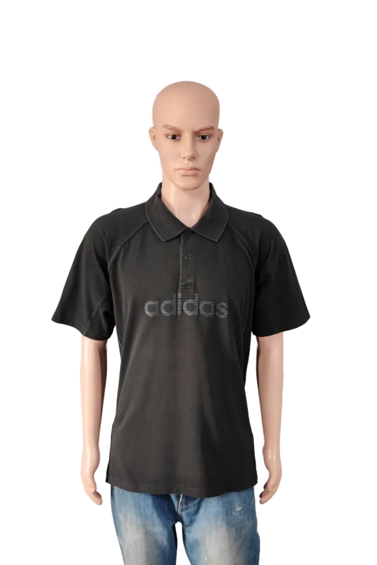Vintage Adidas Performance Graphic Polo Shirt Faded Black Y2K Men's Size Large L
