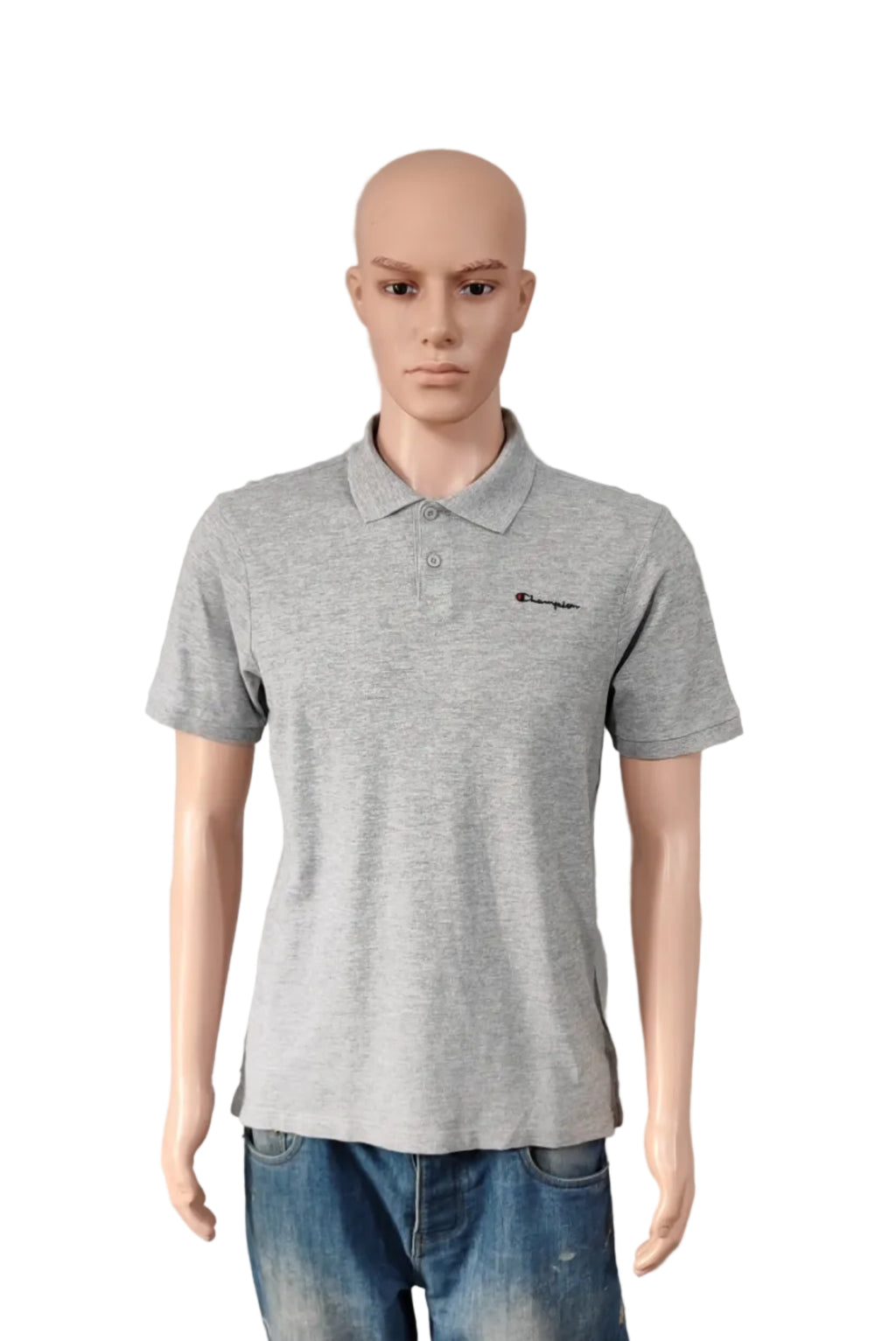 Vintage Champion Embroidered Logo Polo Shirt Grey Retro 90s Men's Size Small S
