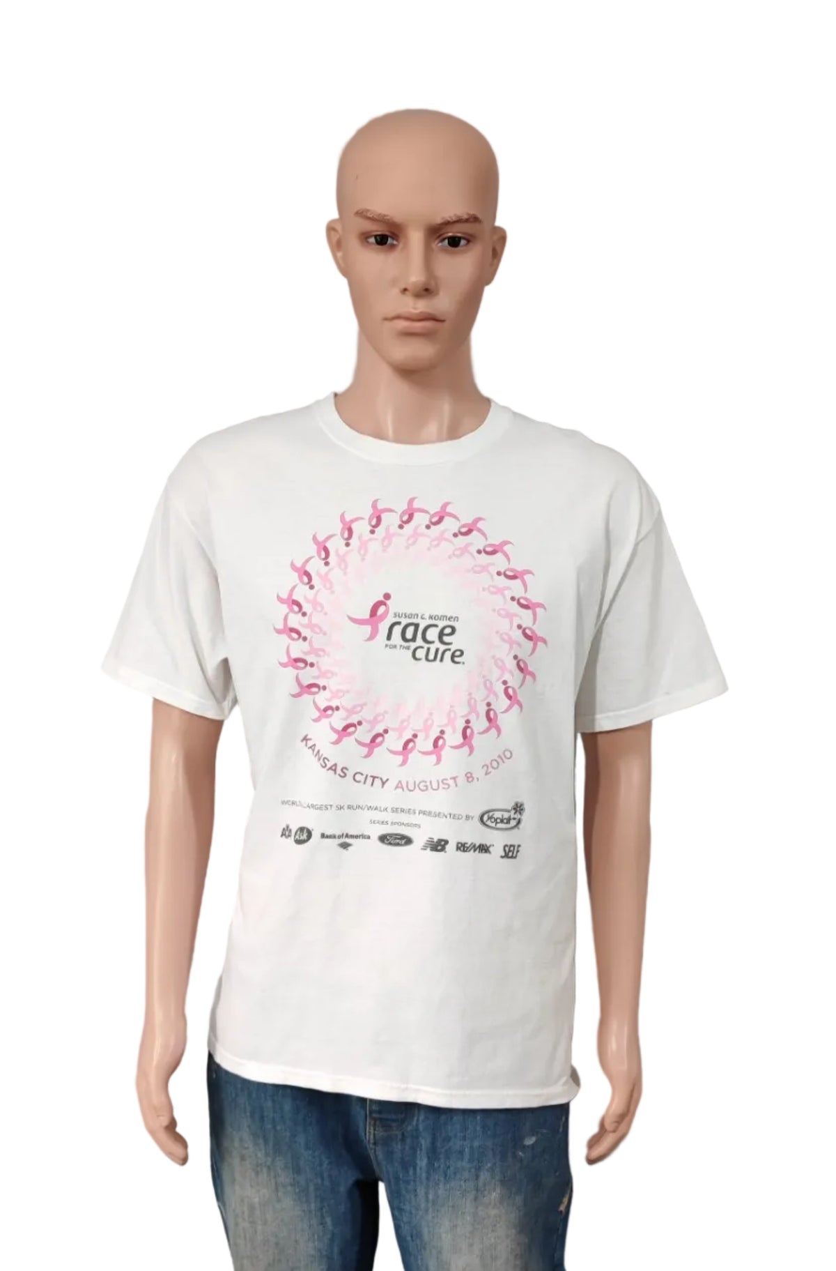 Vintage 2010 Race Cure Graphic T-Shirt White Retro Y2K Men's Size Large L