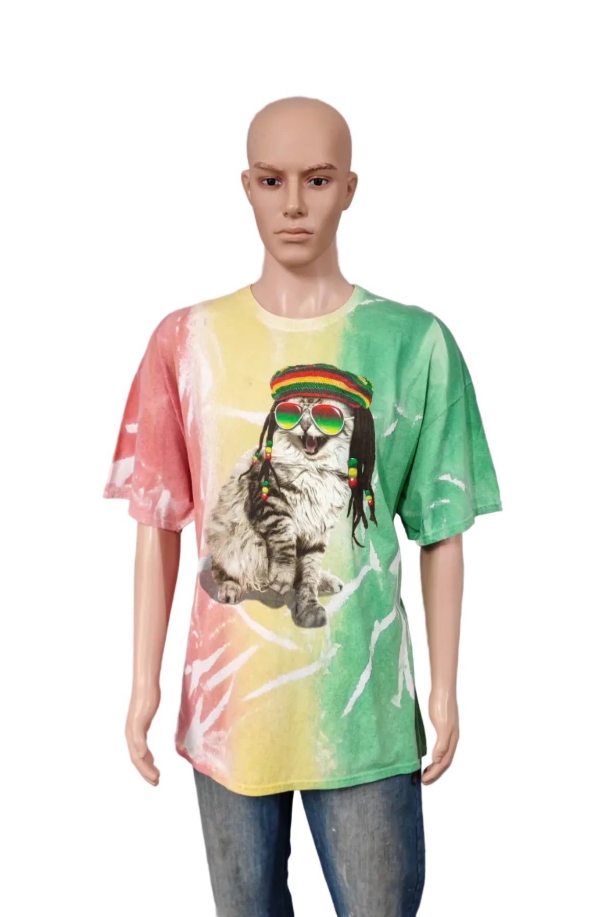 Rasta Cat Tie Dye T-Shirt Graphic Rastafarian Reggae Mens XXL Big & Tall Tee