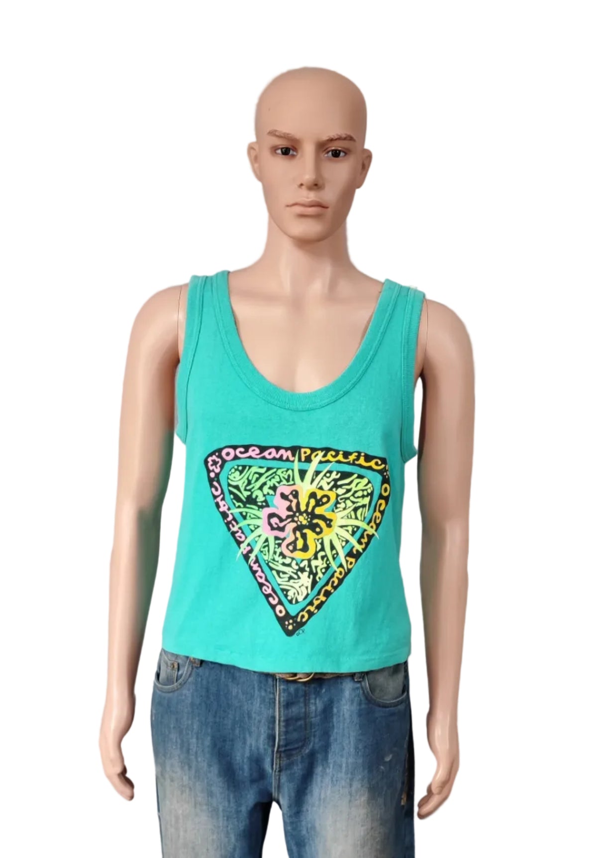 Vintage Ocean Pacific OP Surf Vest Tank Top Faded Green Men's Size S