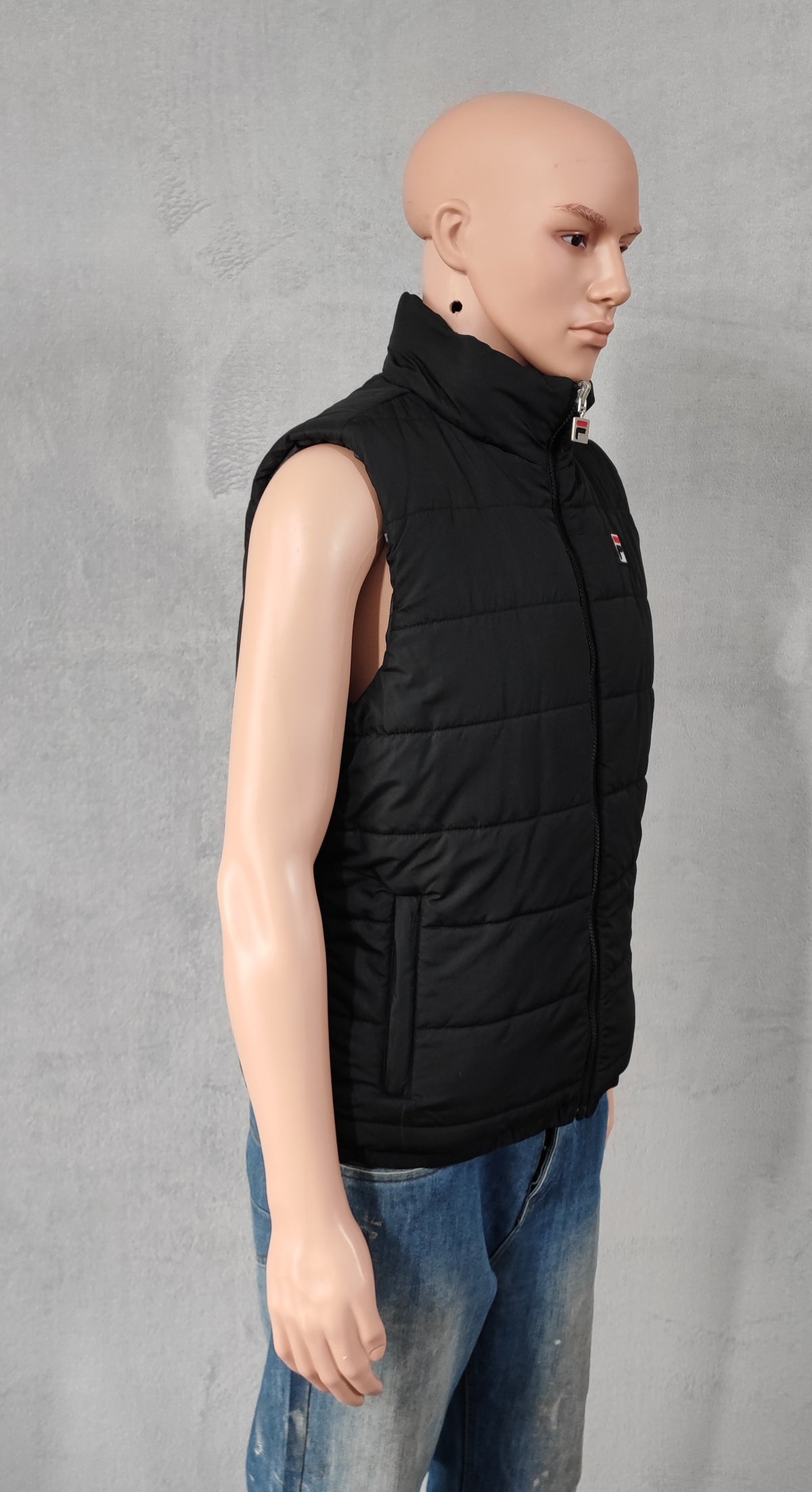 Vintage Fila Reversible Padded Gilet Vest Black Grey Camo Men Size Medium