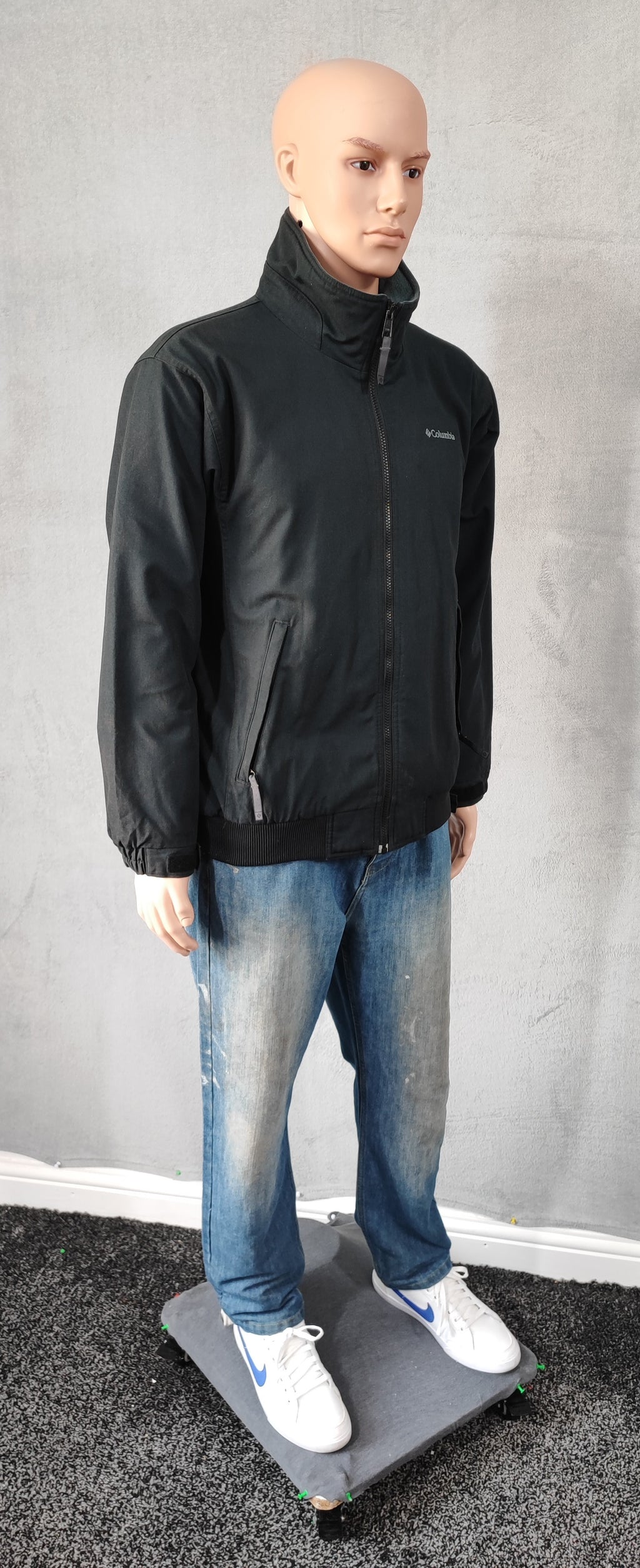 Vintage Columbia Plain Faded Black Fleece Lined Bomber Jacket Men Size Large