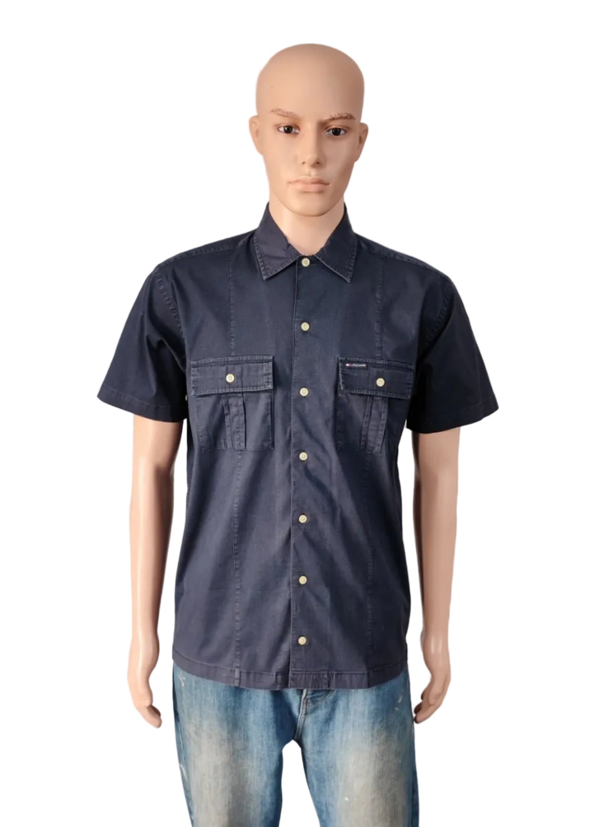Vintage Tommy Hilfiger Checked Short Sleeve Shirt Blue Men's Size Large L