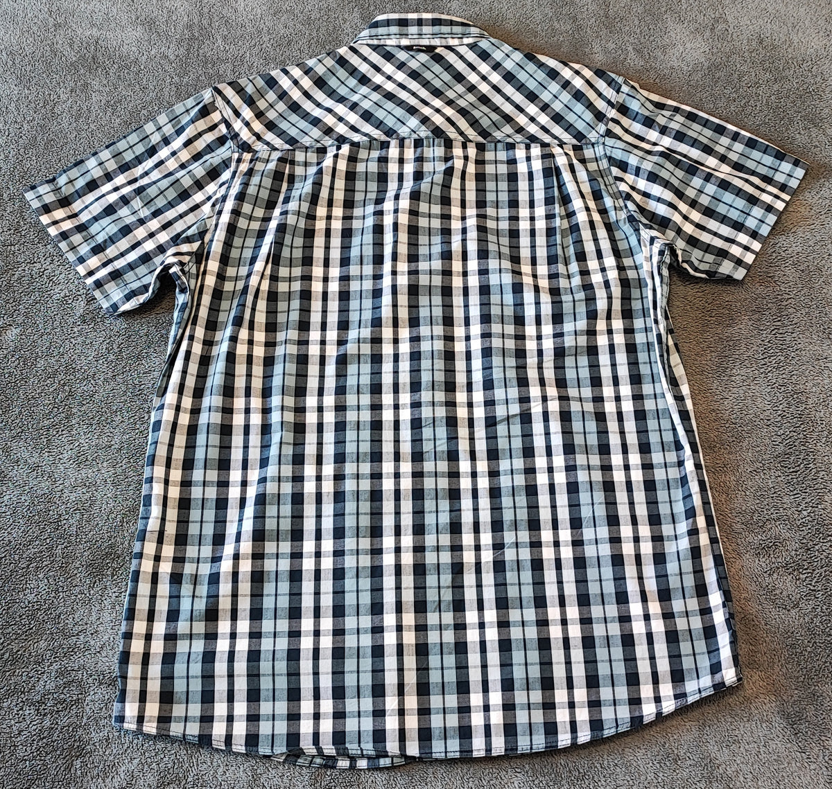 Vintage Bench Checked Short Sleeve Shirt Medium White Black Blue Y2K Retro 90s