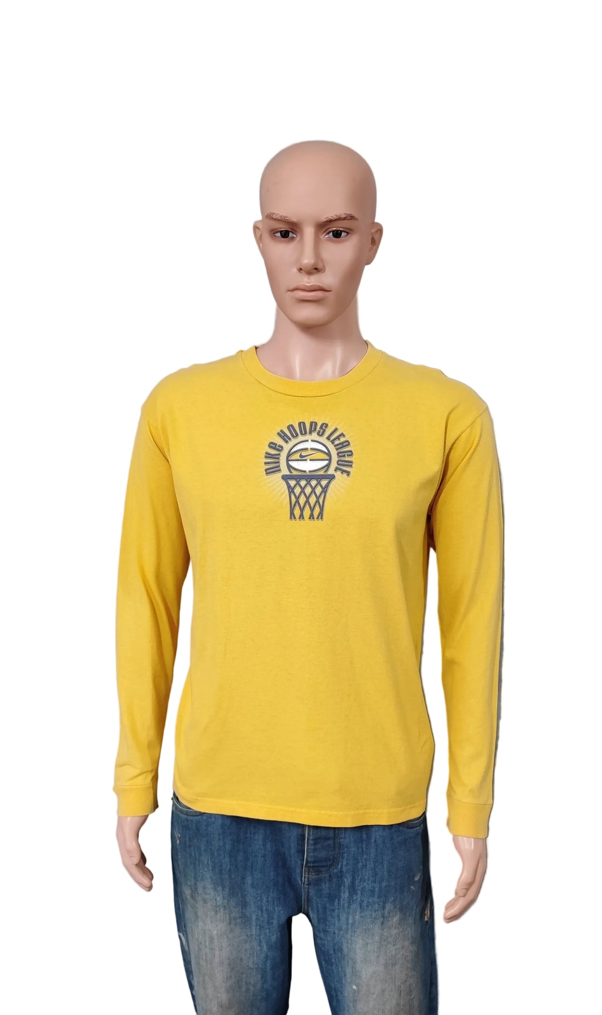 Vintage Nike Hoops League Graphic Long Sleeve T-Shirt Yellow Men's Size Medium