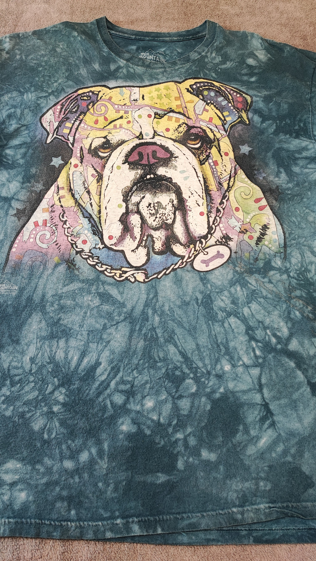 Vintage The Mountain Bulldog Tie Dye T-Shirt Big Face Graphic Men's Size XXL