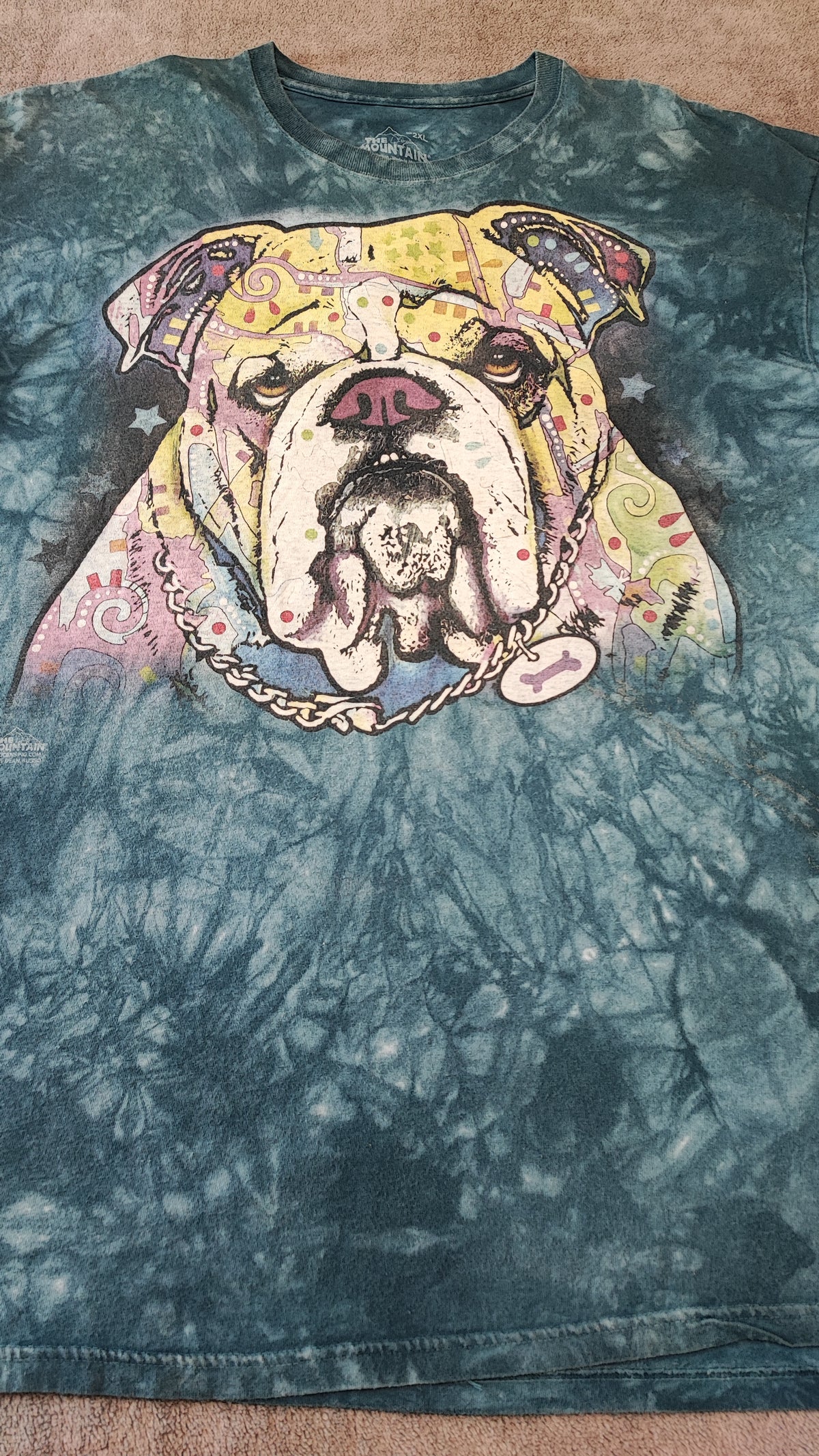 Vintage The Mountain Bulldog Tie Dye T-Shirt Big Face Graphic Men's Size XXL