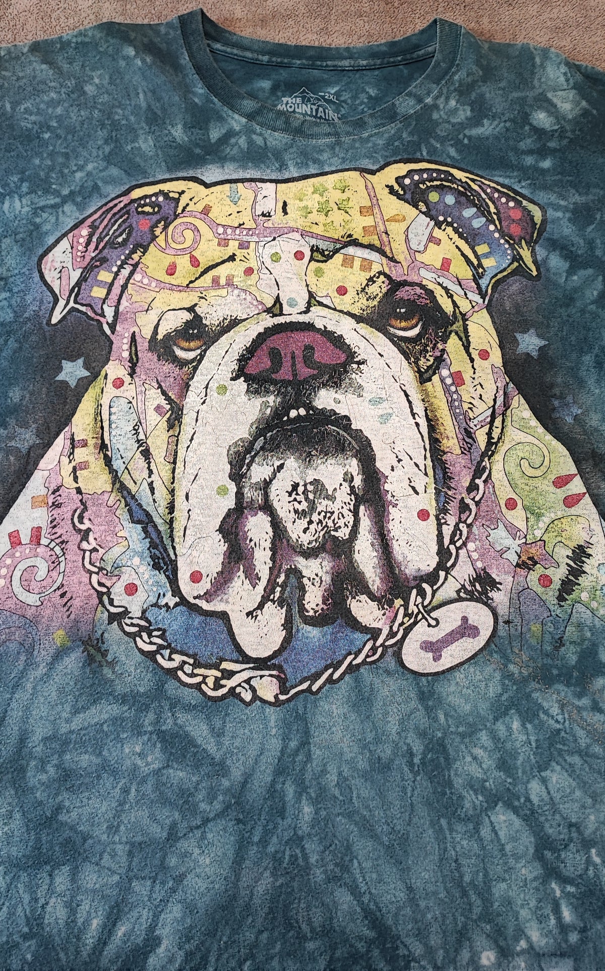 Vintage The Mountain Bulldog Tie Dye T-Shirt Big Face Graphic Men's Size XXL
