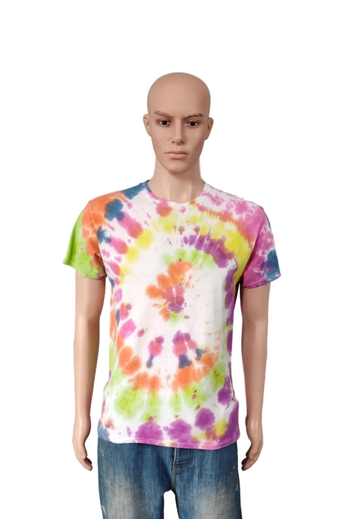 Vintage Hanes Rainbow Spiral Tie Dye T-Shirt Multicolour Retro Y2K Men's Size M