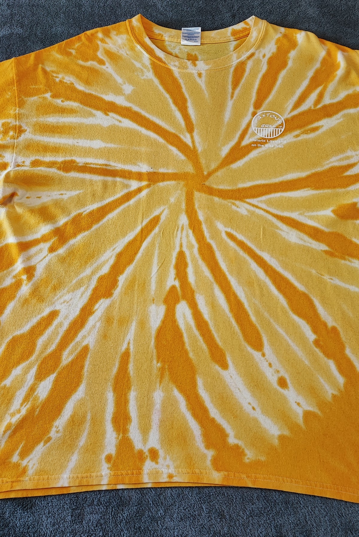 Gildan Yellow Tie Dye Paxtons Grill Little Miami Bike Trail T-Shirt Men's XL XXL