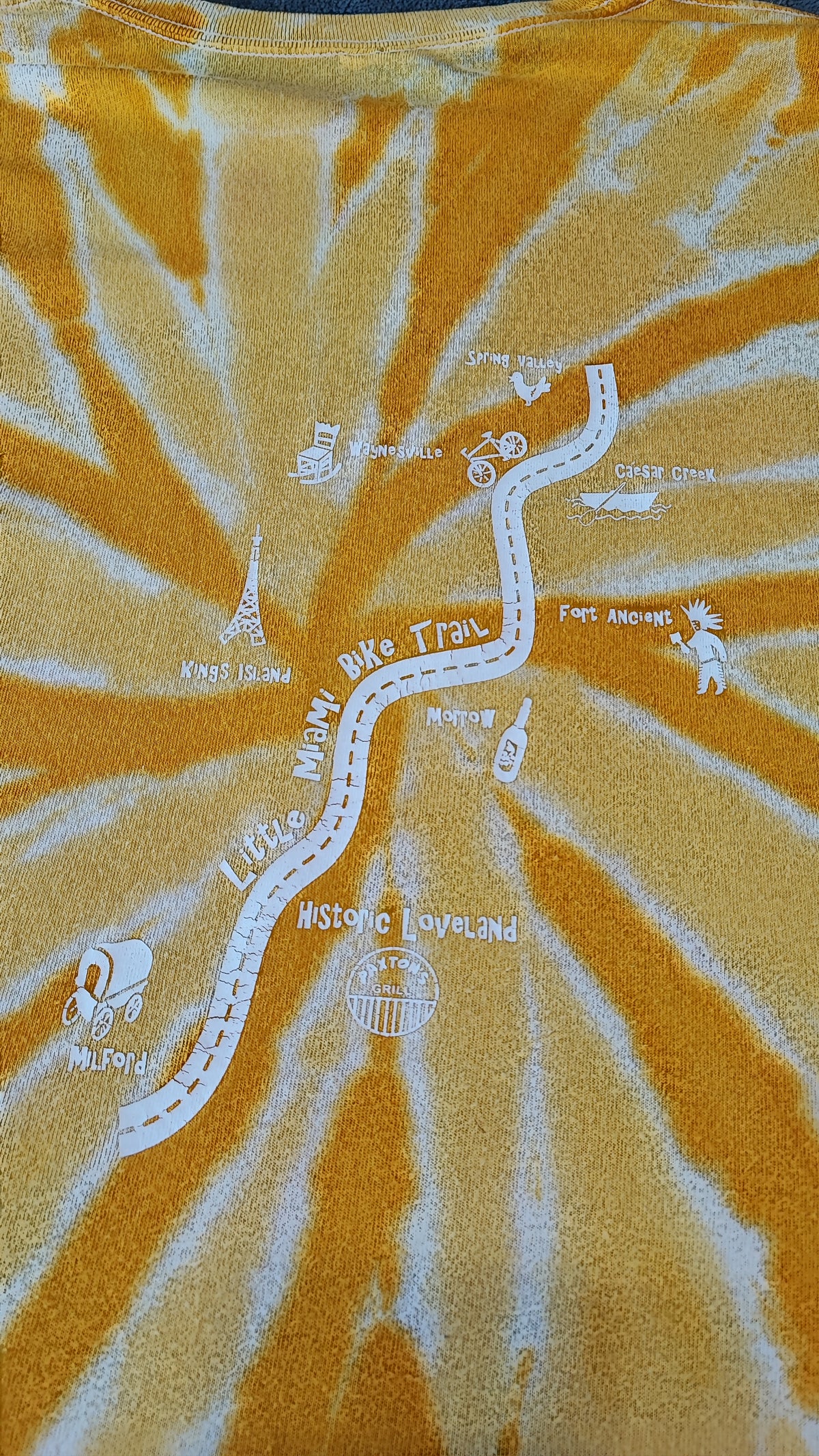 Gildan Yellow Tie Dye Paxtons Grill Little Miami Bike Trail T-Shirt Men's XL XXL
