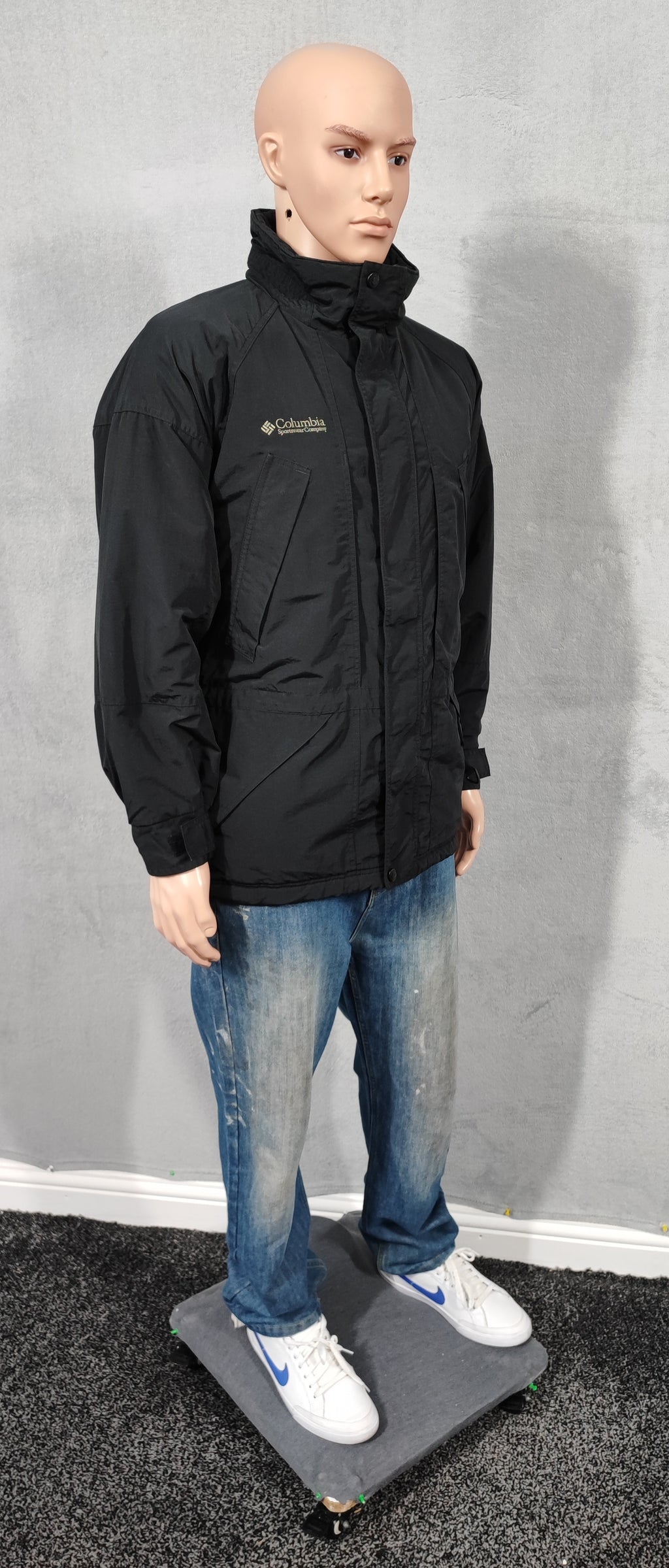 Vintage Columbia Plain Faded Black Radial Sleeve Technical Shell Jacket Men Large