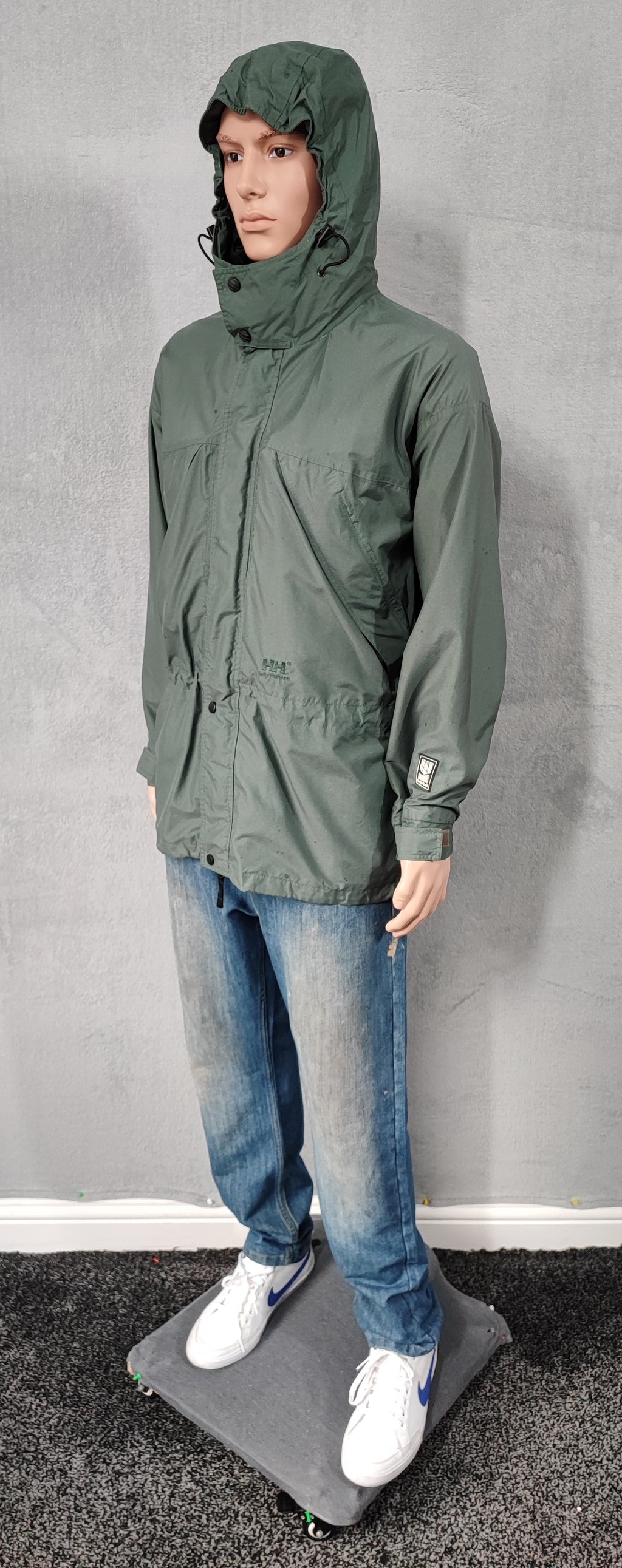 Vintage Helly Hansen Green Navy Colour Block Sailing Jacket Men Size XL