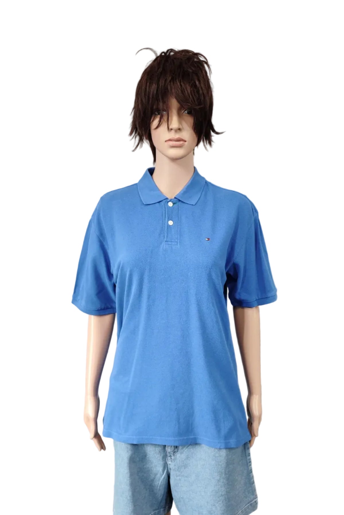Vintage Tommy Hilfiger Embroidered Logo Polo Shirt Faded Blue Retro 90s Size L