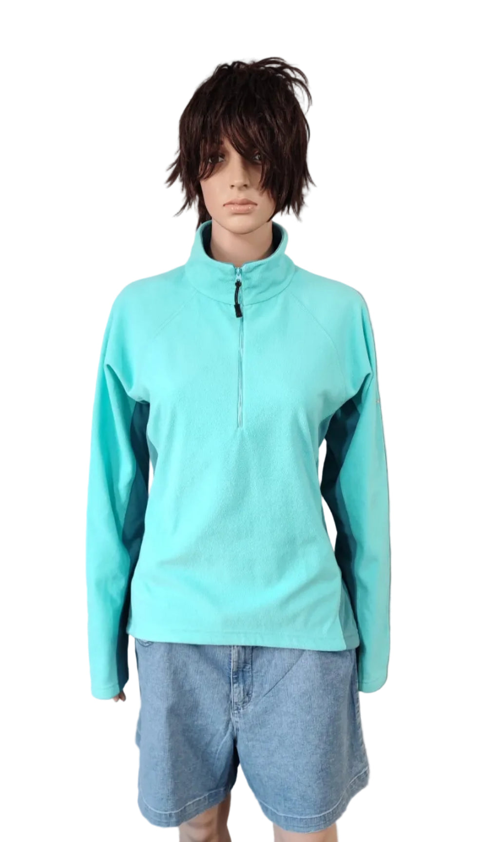Vintage Berghaus Plain Turquoise Blue Half Zip Fleece Pullover Women UK 12 14