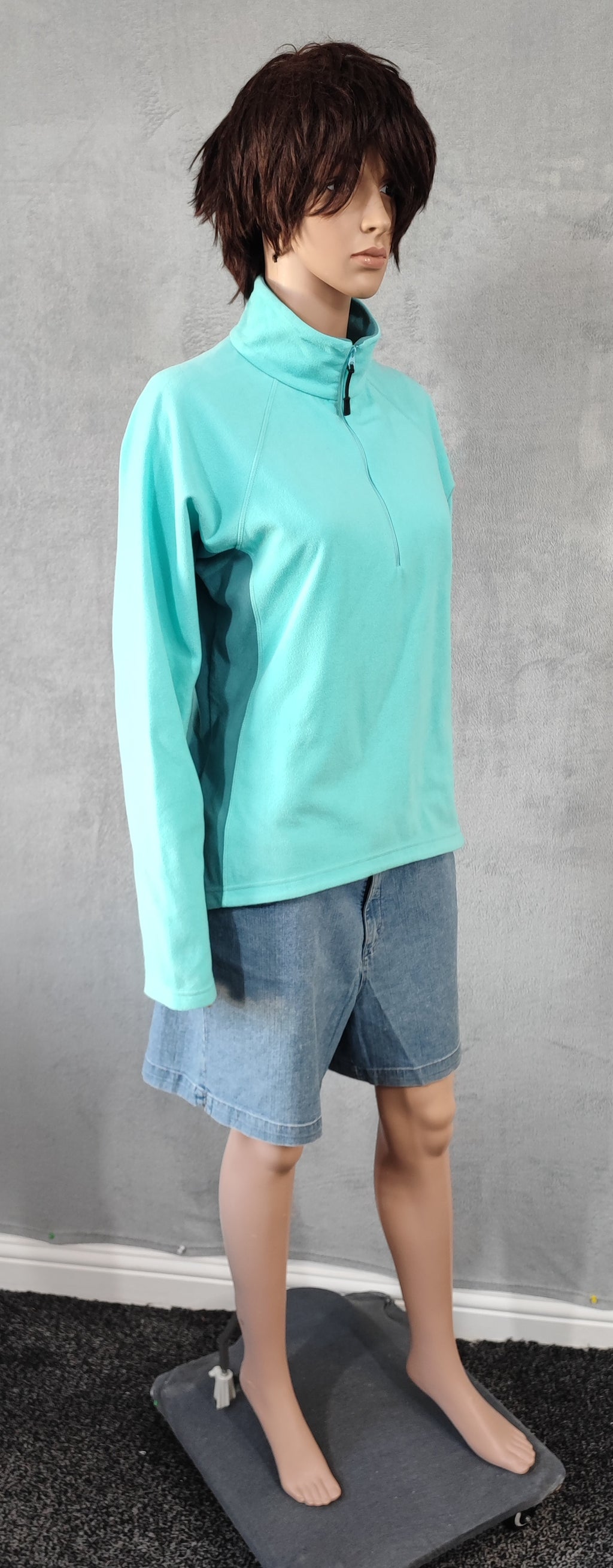 Vintage Berghaus Plain Turquoise Blue Half Zip Fleece Pullover Women UK 12 14