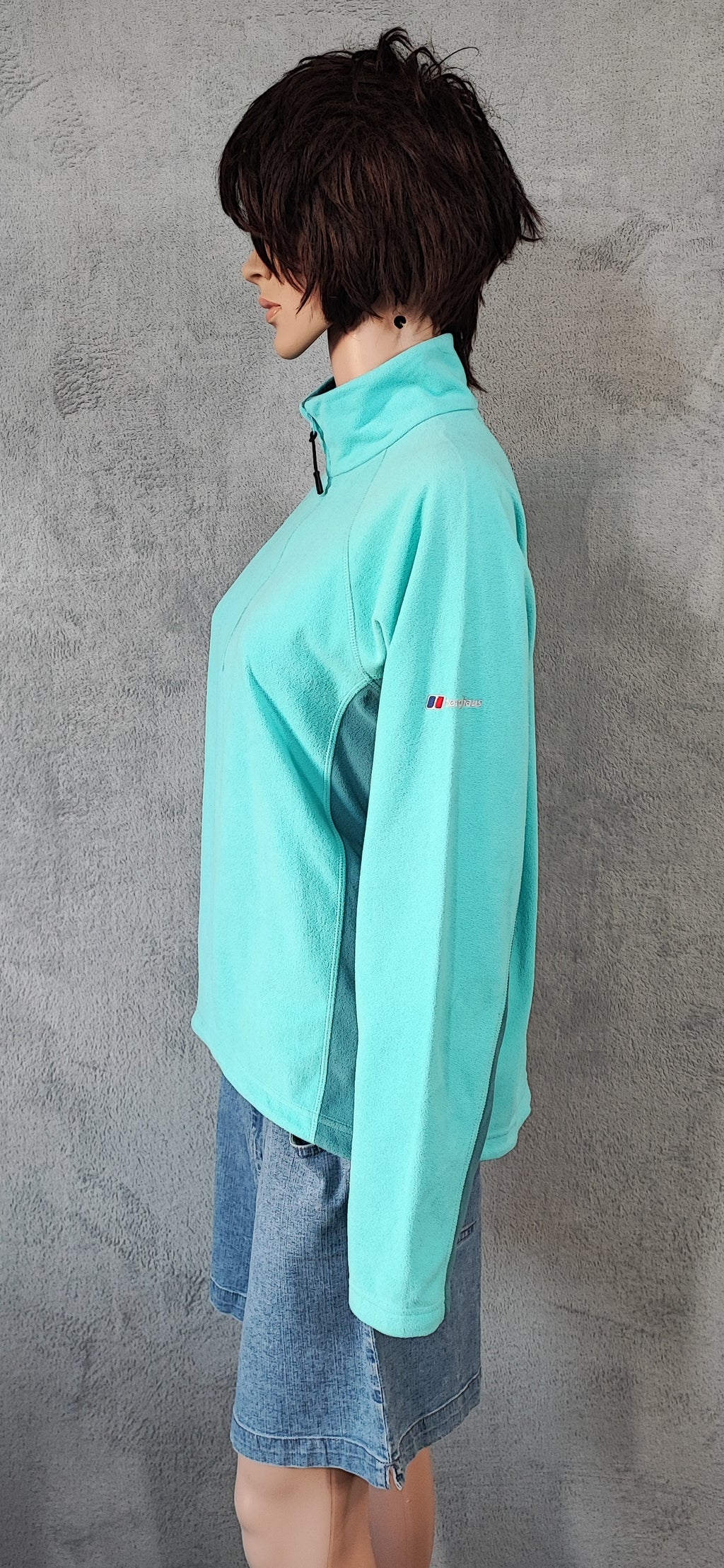 Vintage Berghaus Plain Turquoise Blue Half Zip Fleece Pullover Women UK 12 14