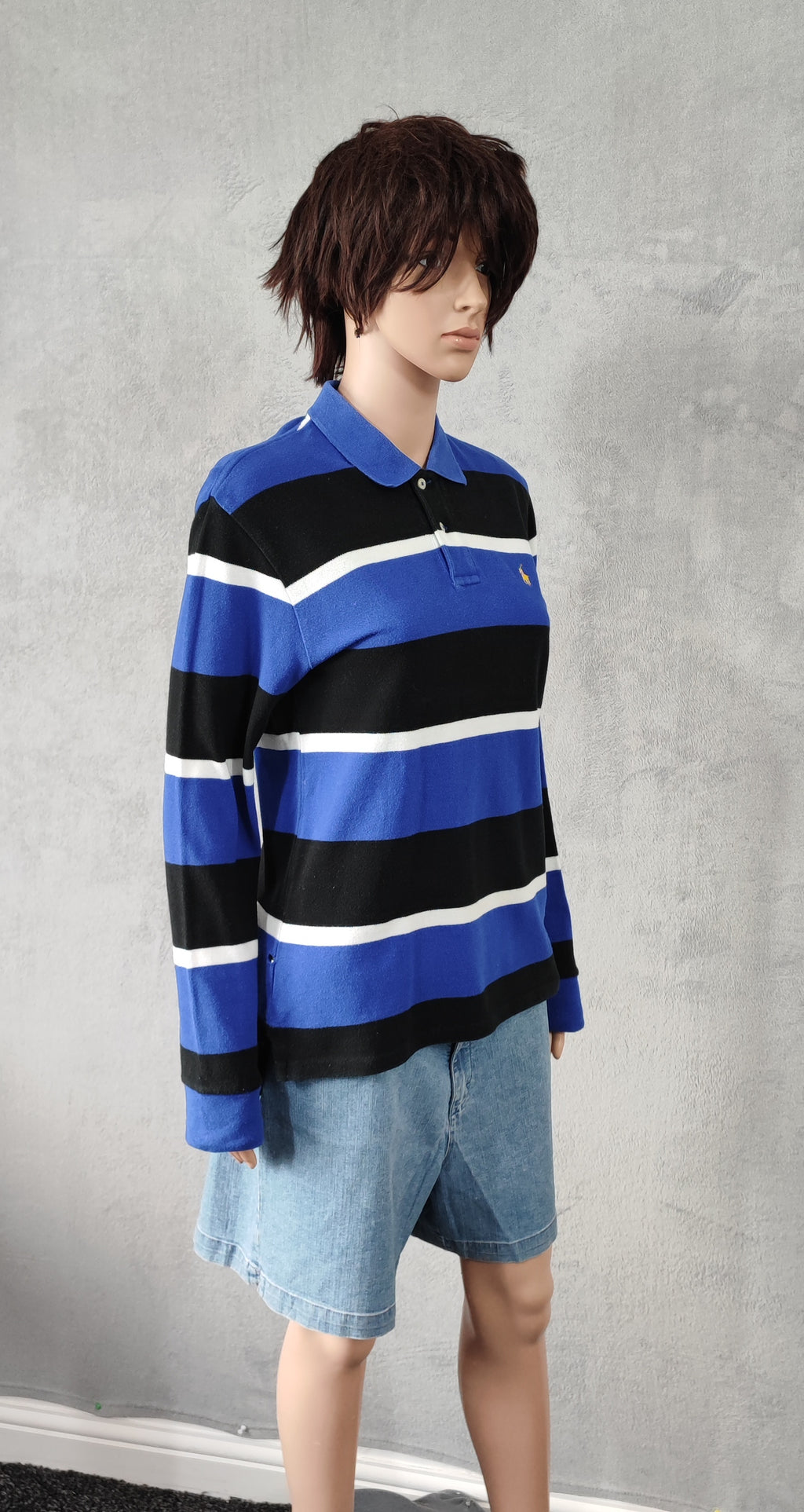 Vintage Polo Ralph Lauren Striped Rugby Shirt Blue Black White 90s Size Small S