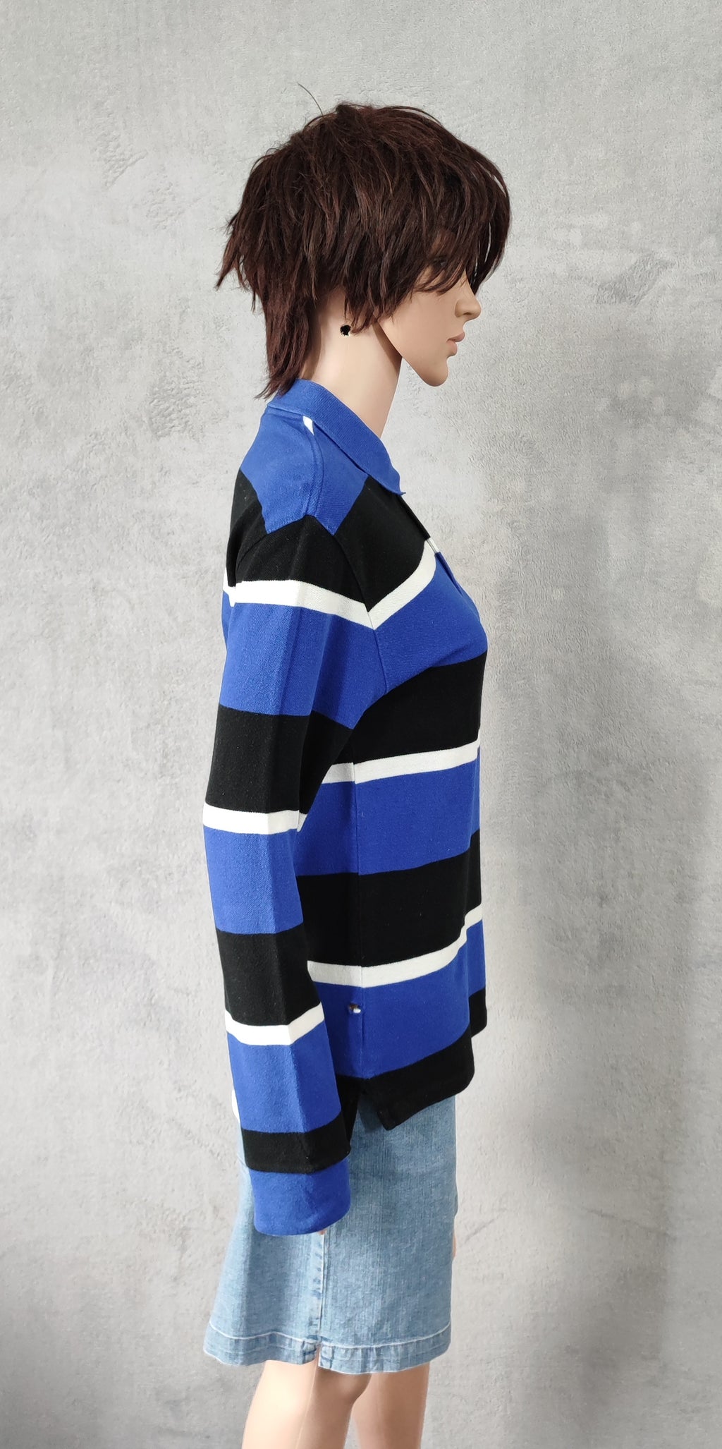 Vintage Polo Ralph Lauren Striped Rugby Shirt Blue Black White 90s Size Small S