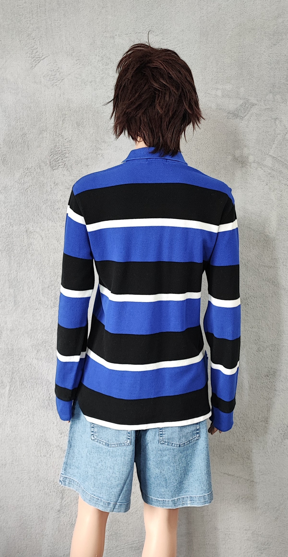 Vintage Polo Ralph Lauren Striped Rugby Shirt Blue Black White 90s Size Small S