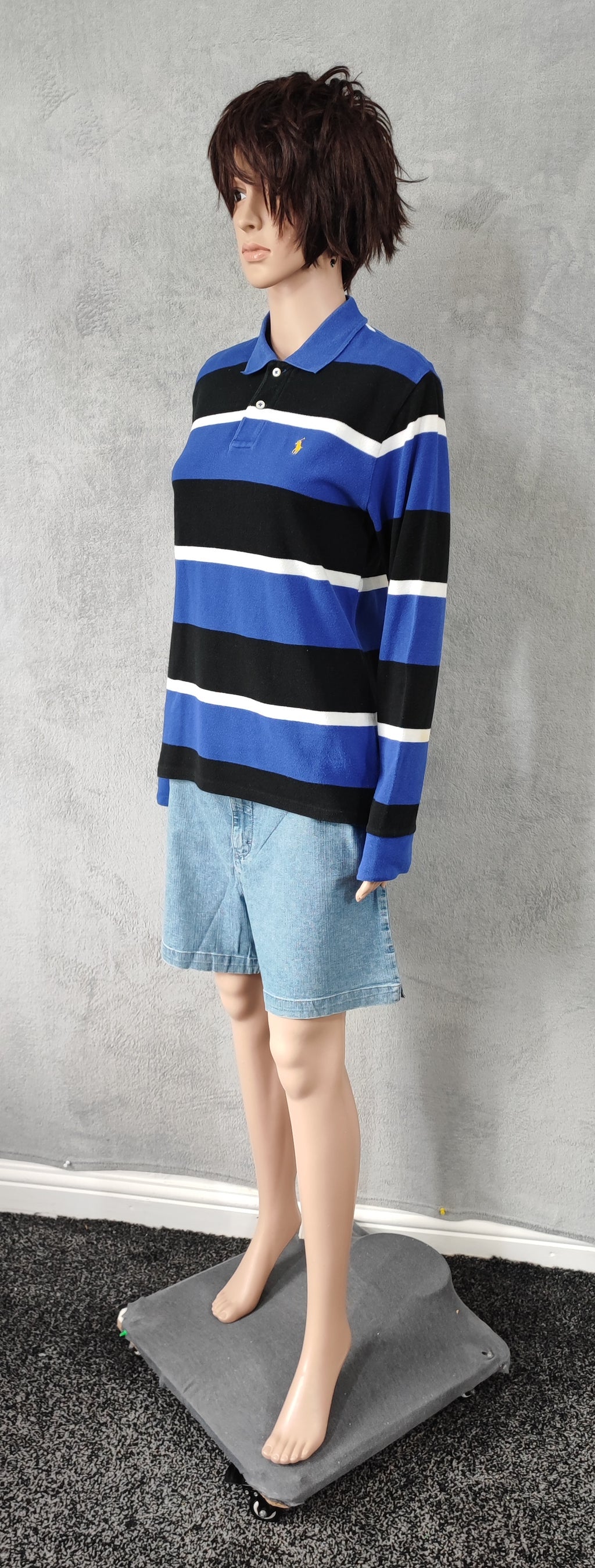 Vintage Polo Ralph Lauren Striped Rugby Shirt Blue Black White 90s Size Small S