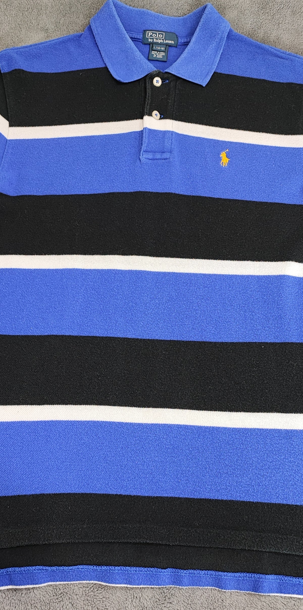 Vintage Polo Ralph Lauren Striped Rugby Shirt Blue Black White 90s Size Small S