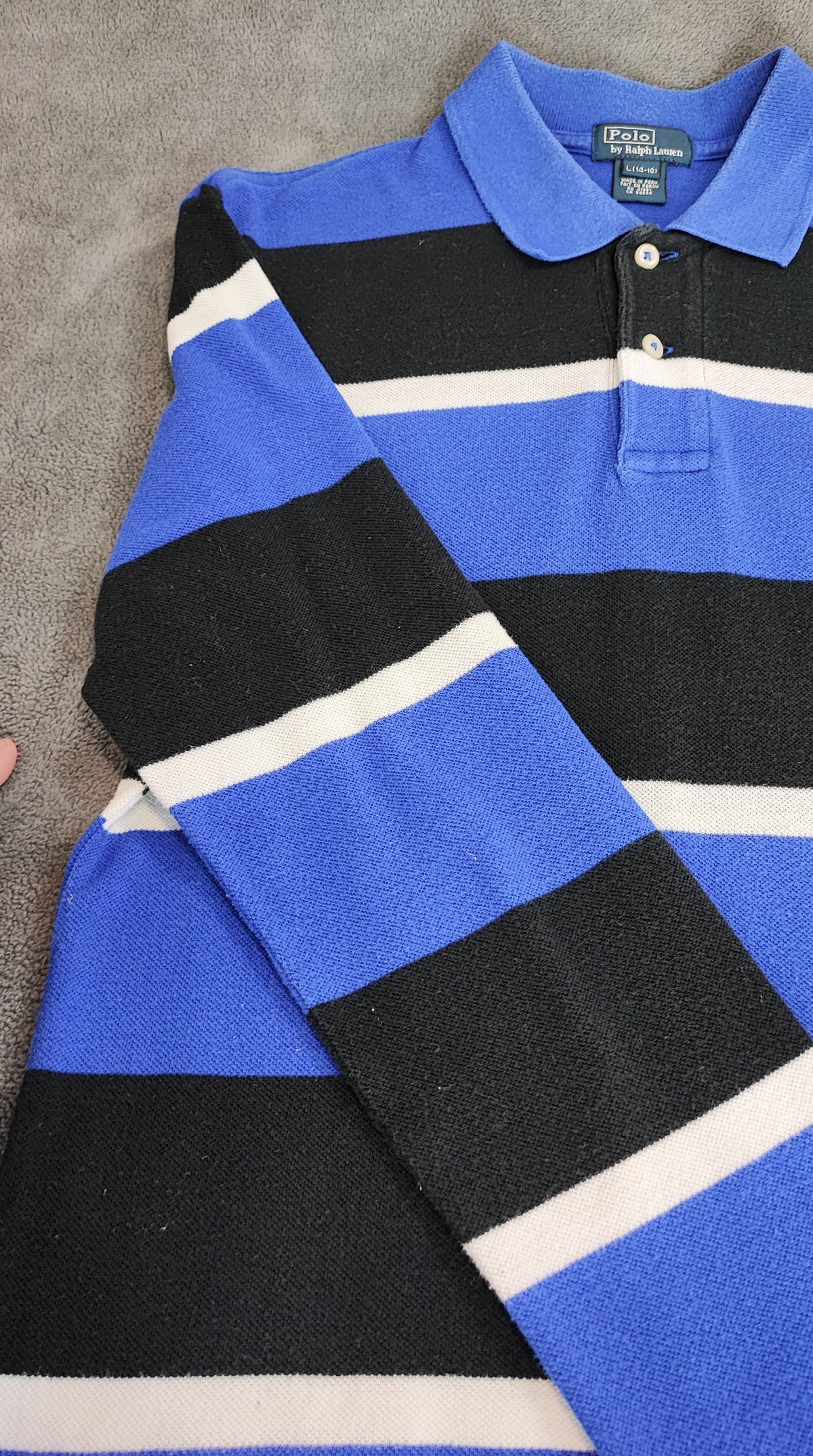 Vintage Polo Ralph Lauren Striped Rugby Shirt Blue Black White 90s Size Small S