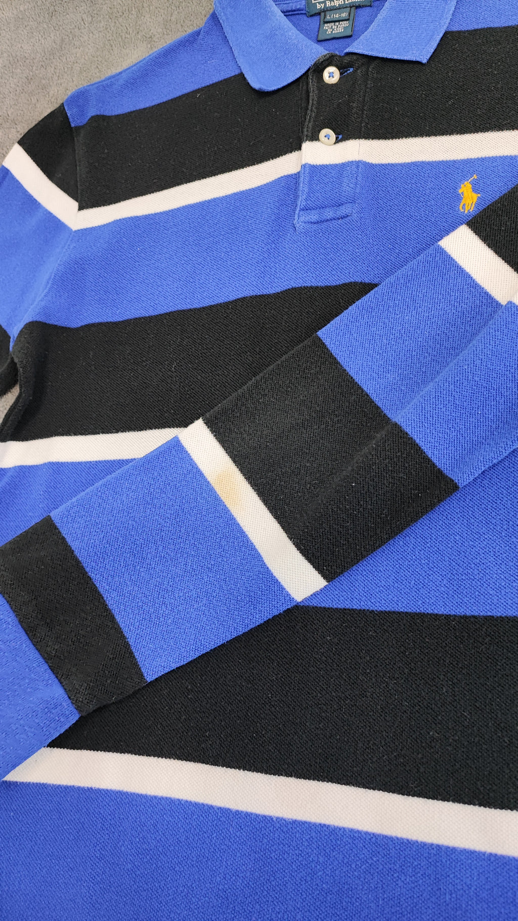 Vintage Polo Ralph Lauren Striped Rugby Shirt Blue Black White 90s Size Small S