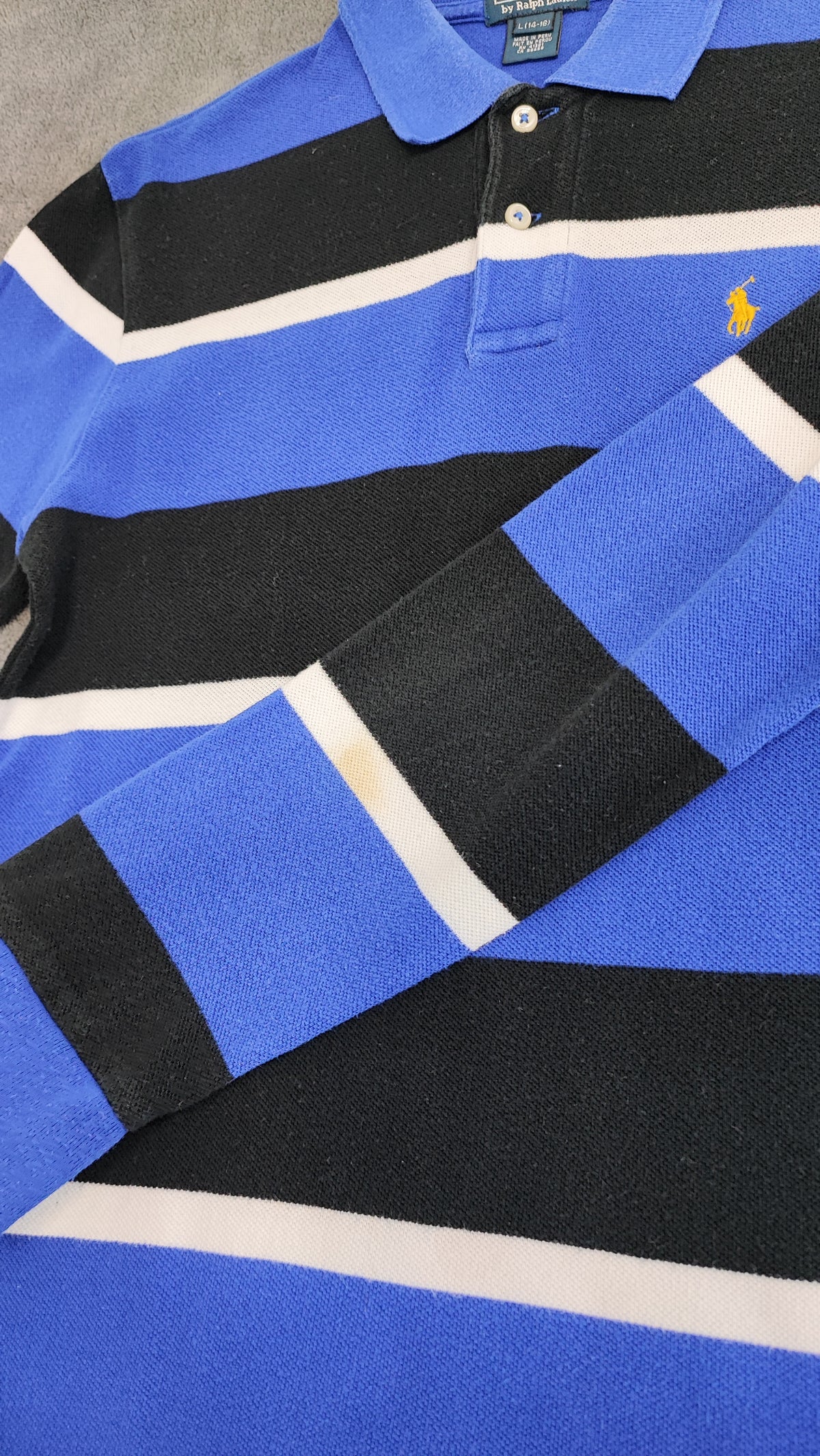 Vintage Polo Ralph Lauren Striped Rugby Shirt Blue Black White 90s Size Small S