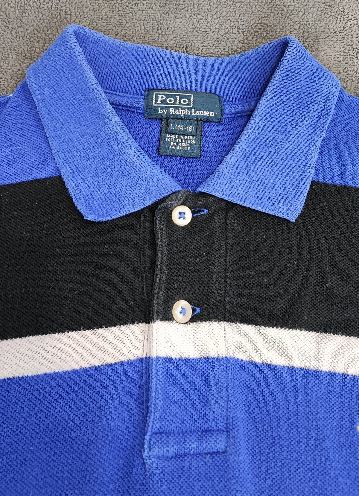 Vintage Polo Ralph Lauren Striped Rugby Shirt Blue Black White 90s Size Small S